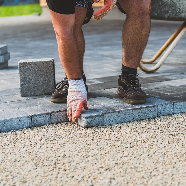 Allée d'entrée de maison avec des plantes et des murs en bois.